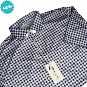 Collars and Co Polo Shirt Mens Large Relaxed Navy Gingham Plaid Short Sleeve NWT